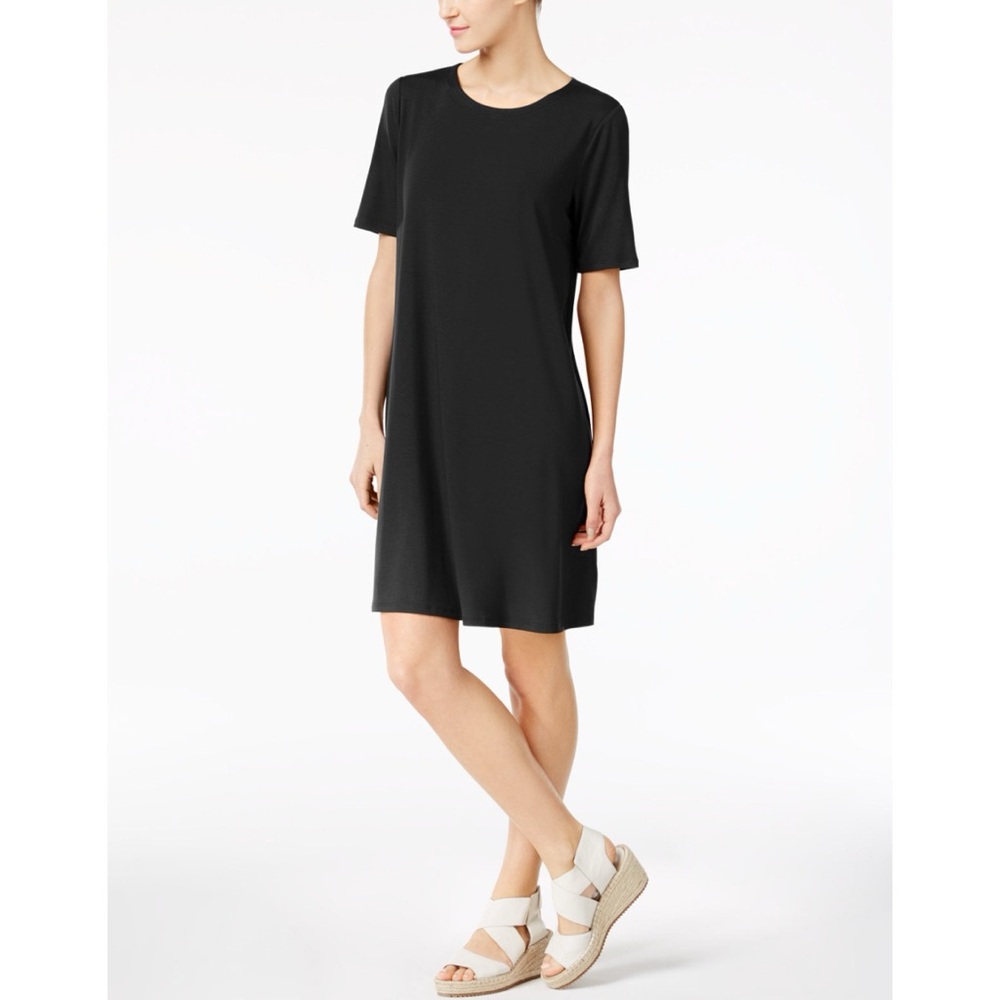Eileen Fisher System Stretch Jersey A-Line Dress Short Sleeve Sz S